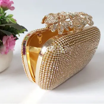 Único Oro de diamantes de imitación de la Noche bolso de Embrague Bolso de Fiesta de Novia de fiesta de Graduación