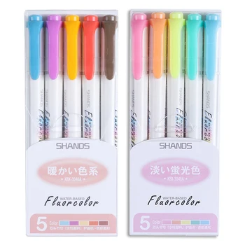 5Pcs/Set Marcador de Color de Marcador Leve Colores Fluorescentes lápiz de Doble cabeza Marca de bala diario de plumas Kawaii materiales de Arte