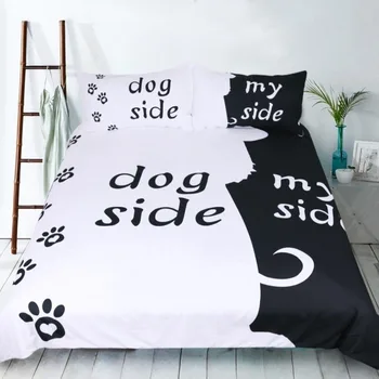 En blanco y negro de ropa, Gato, Perro, Él y su Pareja de cama funda de Almohada Personalizada funda de Edredón Conjunto de Colcha