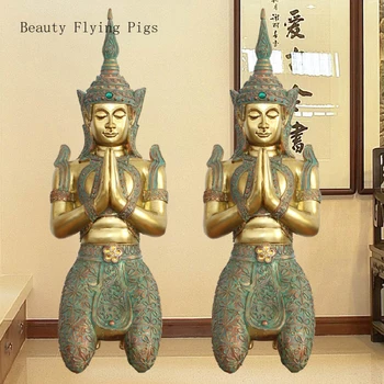 Del sureste Asiático de bienvenida estatua de Buda de la decoración de restaurante Tailandés club cajero de la decoración de la gran Buda sala de estar artesanías Tailandesas