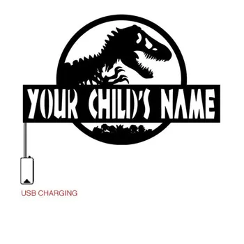 Nombre personalizado Jurassic Park Mundo de los Dinosaurios USB de la Batería de la Caja de Luz de Pared de la Decoración del Hogar Niño de la Sala de Niños de Regalo Calcomanía Personalizada Mural de la Luz