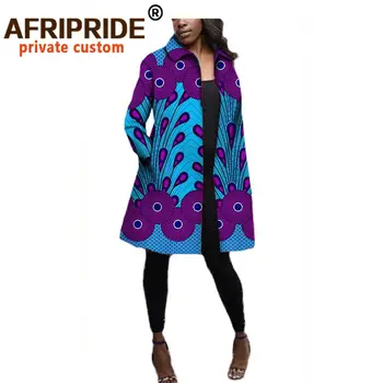 El otoño de las mujeres africanas capa AFRIPRIDE mangas largas casual escudo con dos bolsillos super cera de algodón de tamaño más A722404