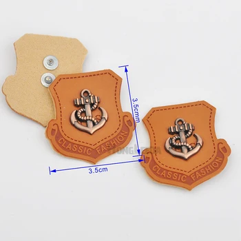 20pcs/lote de 3.5 cm de color Marrón de cuero de la PU coser en las Insignias con cobre antiguo cepillo de placas de metal en las etiquetas de ropa de jeans/chaqueta PLB-024