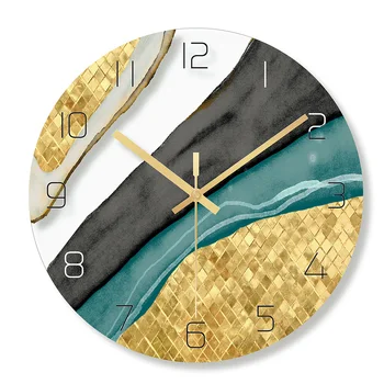 Nórdicos Decorativos de Mármol Impresión de Relojes de Pared en Silencio Cuarzo Circular Colgantes de Cristal de Reloj de Diseño Moderno Multi-color de la Decoración del Hogar