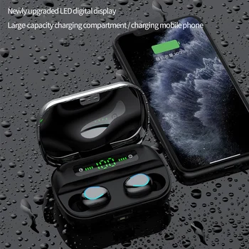 F9 TWS los Auriculares Inalámbricos Bluetooth 5.0 Impermeable de Bluetooth Auriculares con Micrófono de 2000MAh de Caja de Carga Negro