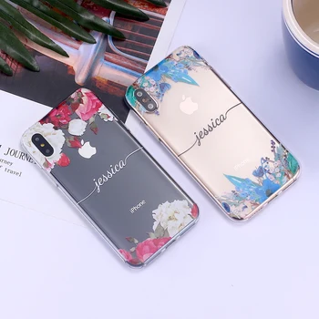 Personalizado con Su Nombre de flores Tropicales de la Frontera de la Belleza de Teléfono Suave Transparente de Caso Para el iPhone 11 Max Pro XS Max XR X 7Plus 8Plus