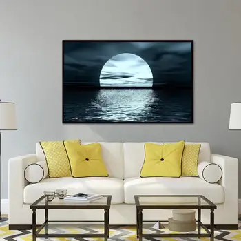 La Luna En El Mar Paisaje Cartel De La Decoración Del Hogar Pintura En Tela, Decoración De Dormitorio, Sala De Estar Lienzo De Pintura
