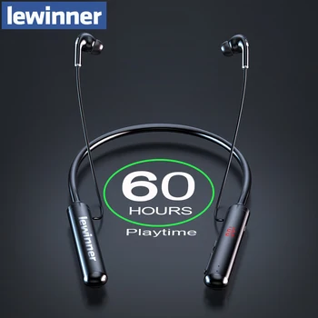 Lewinner 60Hours Resistencia Auriculares Bluetooth Estéreo Bass Auriculares Inalámbricos de banda para el cuello de Energía de la Pantalla LED del Auricular TF Tarjeta de Imán