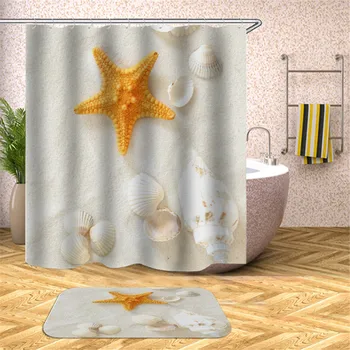 Marina cortinas de ducha con ganchos de cortina de baño de la Tortuga de la ducha del Baño de la cortina de la Decoración de la Playa de las estrellas de mar de Decoración en 3D de la Cortina O Mat