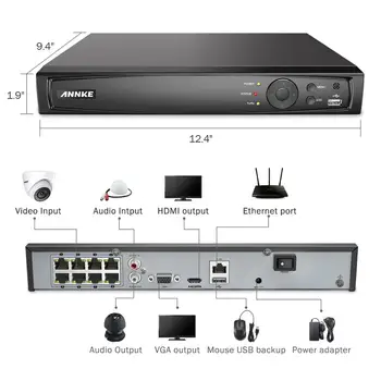 ANNKE 8MP 8CH POE Grabadora de Vídeo 4K H. 265+ NVR HD POE 2MP 4MP de 8MP, 5MP IP del POE de la Cámara de Vigilancia doméstica de Seguridad de detección de Movimiento