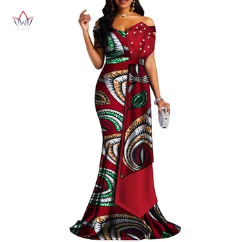 2020 Africanos Vestidos Para Las Mujeres Bazin Riche Estilo Femme Africana De Ropa De Señora De Impresión De Cera Más El Tamaño De La Parte Larga De La Boda Vestido De Wy4378