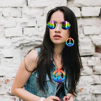Hippie Gafas de sol Signo de la Paz Colgante Pendientes arco iris de la Campana de 60 o 70 Hippie de Vestir Accesorios Decorativo