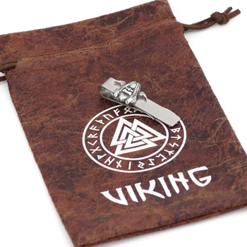 De acero inoxidable vikingo Nórdico odin con raven amuleto rúnico, Clips de Lazo con Valknut bolsa de regalo