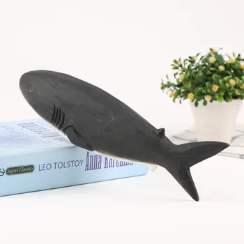Decoración de Tiburón Ballena Creativo Tallado en Madera, Manualidades de Animales Marinos de la Serie de Madera de la Decoración de la Decoración de Productos 27*5*9 cm
