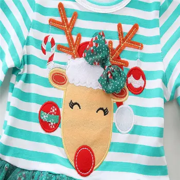 2018 Nuevo 1-7Y niño de Niño de las Niñas de Bebé Reno de la Navidad de Dulces Vestido de Manga Larga a Rayas de los Ciervos de Encaje Patchwork Tutu Vestido `