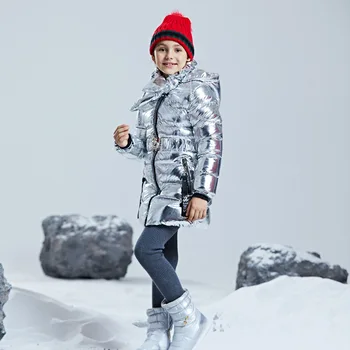 La moda Brillante de Invierno Espesar Impermeable de Larga Niño de la Capa de Algodón Chaqueta de Niñas Calientes de los Niños Trajes de Niños Prendas de vestir exteriores Para 110-155cm