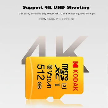 Kodak 32GB 64GB 128GB 256GB 512 GB TF tarjeta Micro SD cartao de la Tarjeta de Memoria clase 10 U3 de la Mini-tarjeta
