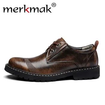 Merkmak Retro Hombres Oxford, Formal Genuina de los Hombres de Cuero Zapatos de Hombre de Negocios de la Boda Zapatos Brogue Suave Masculino Calzado Plano