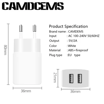 CAMDEMS 5V 2A CA Enchufe de la UE Adaptador de Viaje Portátil cargador de Pared Cargador USB Para Samsung S6 S7 LG G5 G4 Para Xiaomi Note3 Para Lenovo