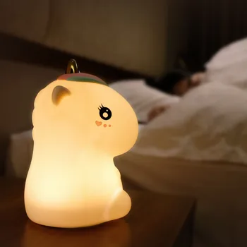 Sensor de contacto de colores Unicornio Luz de Noche LED de dibujos animados de Silicona USB Recargable Dormitorio Lámpara de la Mesita para niños de los Niños del Regalo del Bebé