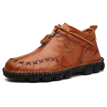 DM55 de Alta Calidad de Cuero Genuino de los Hombres Botas de Moda de la Cremallera Zapatos Masculinos de Cuero de Vaca de Hombre Marrón Botas de Tobillo zapatos de hombre 38-48