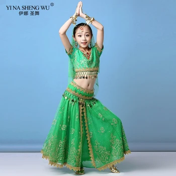 Nuevo Estilo De Los Niños De La Danza Del Vientre La Danza India, Juego De Traje Sari De Bollywood Niños Traje De Gasa De Danza Del Vientre Rendimiento Conjuntos De Ropa
