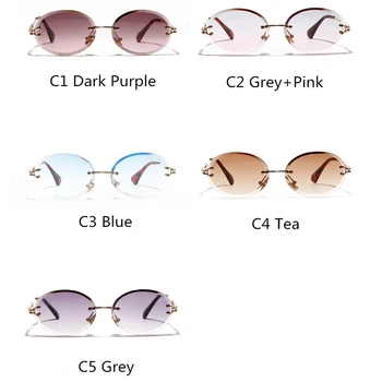 Las gafas sin montura Ovalada Gafas de sol de las Mujeres Sin marco 2020 Oro Marrón Metálico Marco de la Ronda de Pequeñas Gafas de Sol de Verano Tonos para Damas UV400
