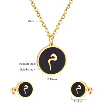 LUXUSTEEL Clásico de la Joyería Negra de Letra M Colgante Collar Pendiente de Conjuntos de Acero Inoxidable Alfabeto árabe Accesorios Femeninos