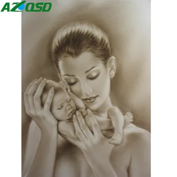 AZQSD Diamante de la Pintura de la Mamá Y del Bebé de punto de Cruz Retrato Completo de la Ronda de BRICOLAJE Diamante Mosaico de la Decoración del Hogar de la Pared Día de la Madre el AMOR de Regalo