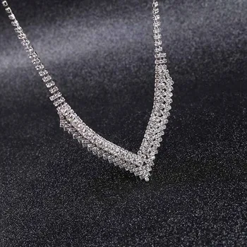 TREAZY en Forma de V de Cristal de Novia Conjuntos de Joyas de Plata de Color de diamantes de imitación Gargantilla Conjuntos de Novia de la Boda de la Joyería para las Mujeres
