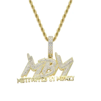 Hip Hop AAA Cubic Zirconia Pavimentado Bling Helado Fuera Motivado Por el Dinero MBM Collar de Colgantes de los Hombres, el Rapero de la Joyería de Oro de Color