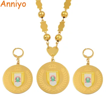 Anniyo Namdrik bandera conjuntos de Joyas Colgante de Grandes Aretes de Pelota de Round de Perlas de la Cadena de Collares de la Joyería Regalos #071821