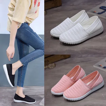 El verano de 2019, de las mujeres de malla transpirable zapatos casuales de pisos de moda zapatos de mujer superficial antideslizante blanca en mocasines, zapatos