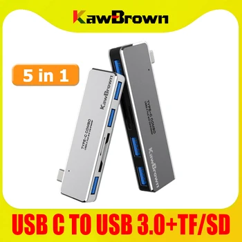 KawBrown 5 en 1 Multi USB de la Estación de Acoplamiento de Tipo C para Adaptador USB 3.0/TF/SD con la Pantalla Led para el ordenador Portátil Macbook xiaomi huawei