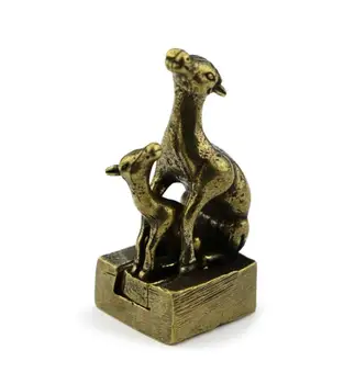 Colección Chino De Bronce Tallado De Animales De La Madre Y El Hijo Ciervo Sello Exquisita Pequeñas Estatuas