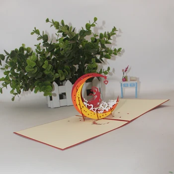 3D hecho a Mano Chino de La Diosa Chang's de Volar A La Luna de Papel para Tarjetas de Felicitación Festival de Mediados de Otoño de Chinos de Ultramar, Amigo Don