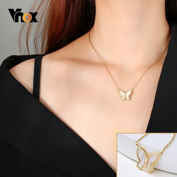 Vnox Elegante Mariposa Colgante de Collares para Mujer de Acero Inoxidable, Hembra Señora Regalos de Cumpleaños Collar de la Joyería