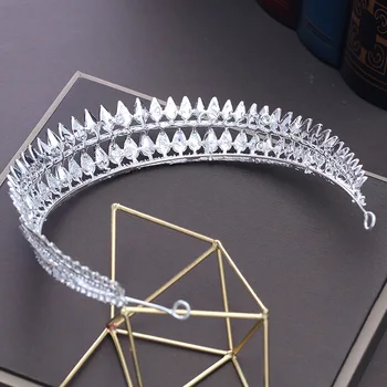 La moda de forma de gota de cristal de gran tamaño de la reina de la corona de novias tiara de pelo de la boda de la joyería