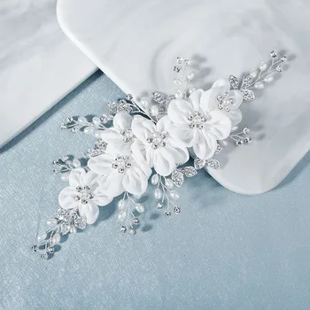 SLBRIDAL Handmde diamantes de Imitación de Perlas de Hilo de Novia con Flores Diadema Peine del Pelo Clip de la Boda Broches para el cabello accesorios para el Cabello de las Mujeres de la Joyería