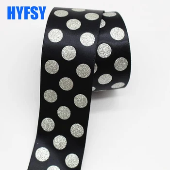 Hyfsy 10020 1-1/2 38mm de polvo de Plata puntos de la cinta de 10 metros de BRICOLAJE tocado paquete de regalo hechos a mano material de poliéster cinturón de raso