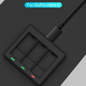 3 Maneras Cargador de Batería Con Luz LED Caja de Carga para la Go Pro Hero 9 Negro Cámara de Acción de la Batería Accesorios