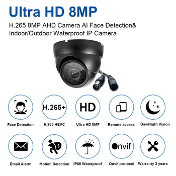 4K Ultra HD AHD Cámara de la Casa de la Cúpula Impermeable de Visión Nocturna por Infrarrojos de Detección de la Cara de 8MP del CCTV de la Vigilancia de Vídeo de la Cámara de Seguridad