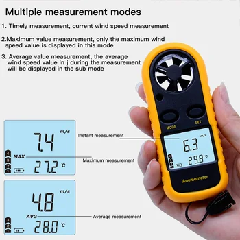 Anemómetro portátil Anemometro Thermomete de la Velocidad del Viento Medidor Medidor GM816 30m/s LCD Digital de Mano con el Anemómetro de la Herramienta de medición