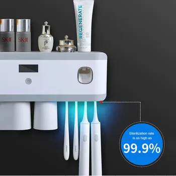 GESEW Inteligente UV Cepillo de dientes Titular De Baño Cepillo de dientes Estante de Almacenamiento de Auto Exprimidor de Pasta de dientes juegos de Accesorios de Baño