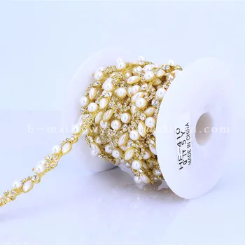 5yards Blanco de Perlas de Cristal de diamante de imitación de la Copa de la cadena de Decoración para el Vestido de Boda Motivo de diamante de imitación de Recorte de Ropa Apliques