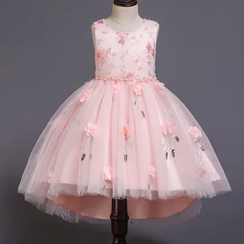 2020 Vestido de novia de la flor de trailing dulce lindo de la pantalla de seda de la flor vestido de la muchacha de la pelusa del nuevo verano vestidos de fiesta