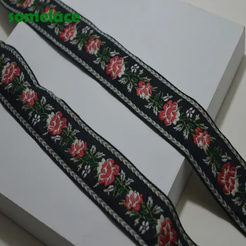 4Cm de Ancho 5yards/lote de tela Negro rojo floral de Alta Calidad de colores Jacquard Recorte de Tejido de Jacquard de Cinta 19031304