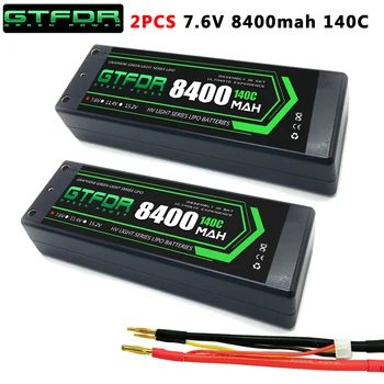 GTFDR 2PCS 2S Batería Lipo 7.4 V 7.6 V HV 8400mAh 7000mAh 6200mA 5200mAh 140C/280C 100C/200C 60C/120C 4 mm para 1/8 1/10 en carretera coche rc