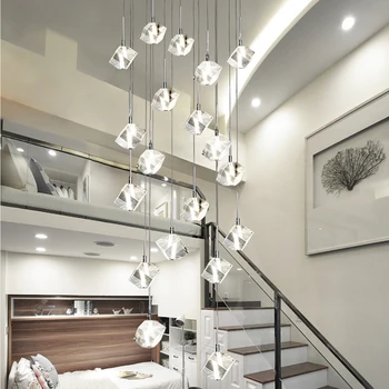 LED cuadrado colgante luces de hotel villa gran escalera de caracol de techo lámparas de salón comedor de cristal de las lámparas colgadas