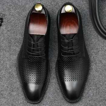 De los hombres Casual Zapatos hechos a Mano de los Hombres de los Hombres de Negocios de Oxford Zapatos de cuero genuino de los Hombres Mocasines de encaje hasta la Moda los zapatos de los Hombres Calzado